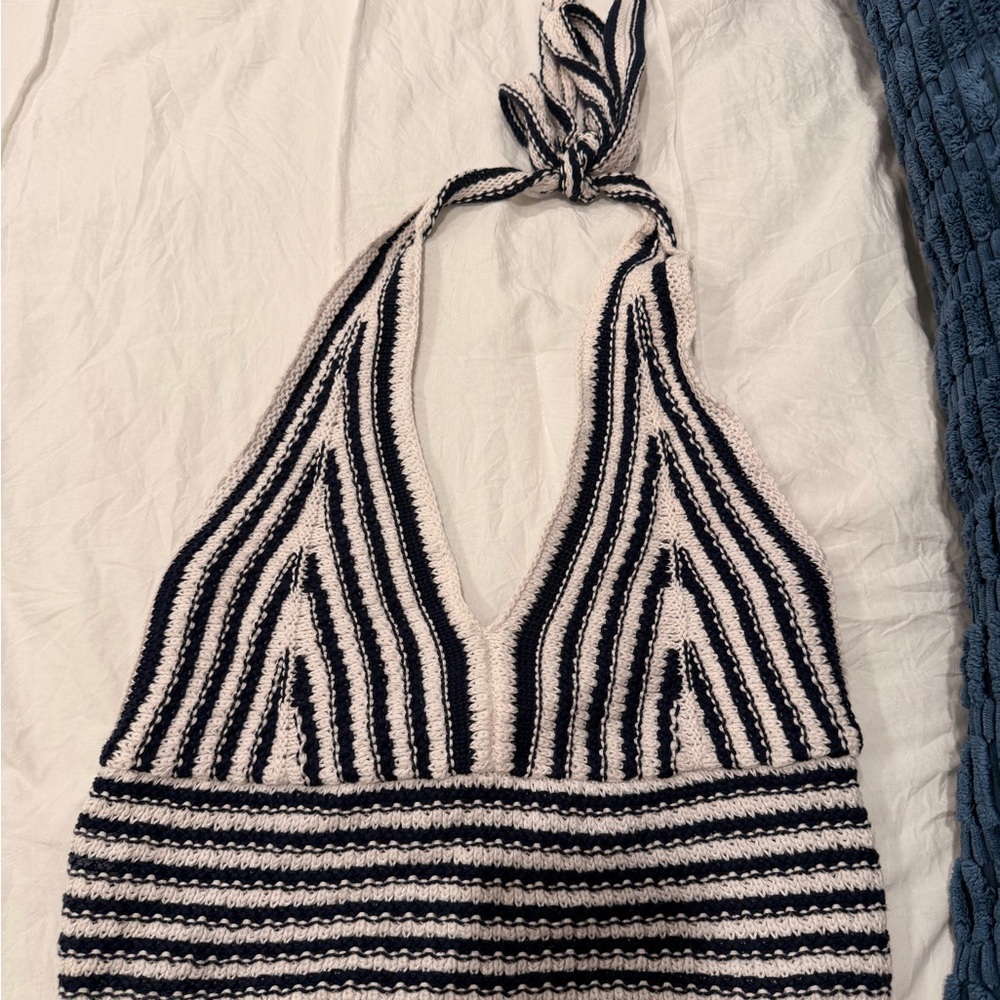 Hollister Black and White Knit Halter Top